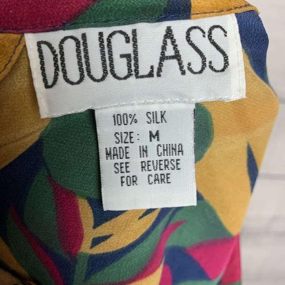 [Douglass] Vintage Leaves Print Silk Top - Picture 7 of 7
